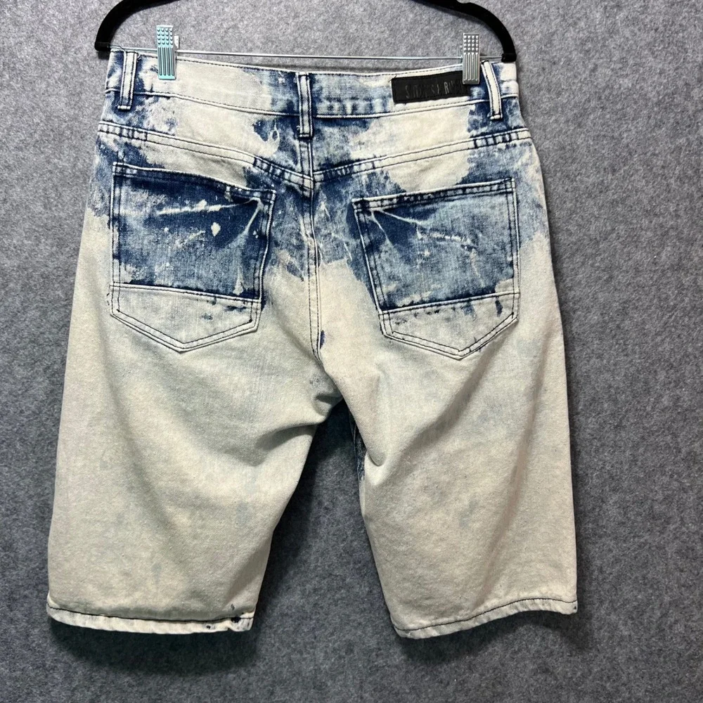 Stitches‎ & Rivets Bleach Wash Denim Shorts American Flag Patches Size 32 Jorts - Picture 8 of 8